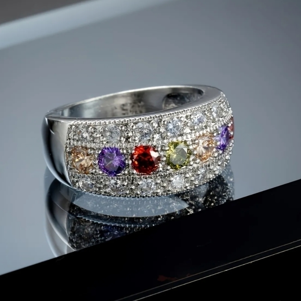Rainbow multi colored woman's ring - Picture 2 of 2